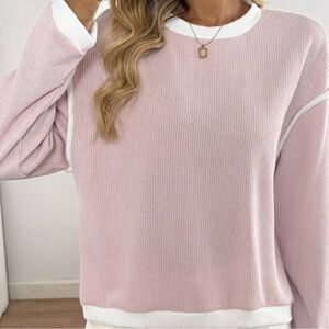 SHEIN Pink and White Ribbed Sweater